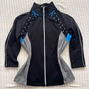 Y2k Bebe sport zip-up workout bbl jacket with lace-details